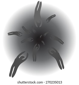 Dark silhouettes are drifting into black point.  Concept vision of another world. Souls entering eternity.
