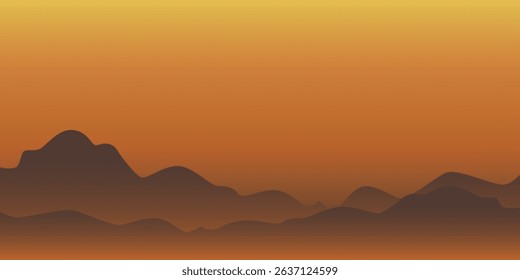 dark silhouettes of hills or mountains against the background of warm and orange shades of the sky

