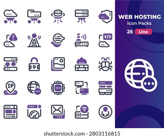 Dark silhouettes show tech and internet symbols. Icons depict servers, networks, security, and data flow. Modern digital tools suit web and cloud services. Design fits websites, apps