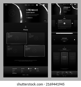Dark with Silver Abstract Style Website Template. UI UX concept mockup layout for development. Landing page template. Luxury Elegant Background Design.