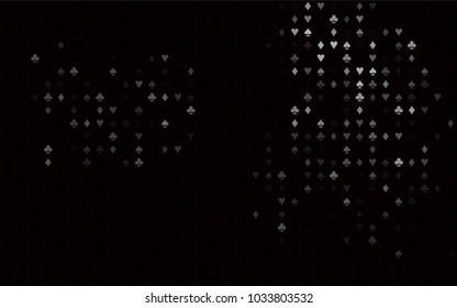 Dark Silver, Gray vector background with cards signs. Blurred decorative design of hearts, spades, clubs, diamonds. Design for ad, poster, banner of gambling websites.