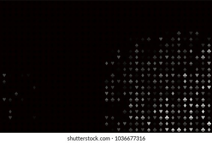 Dark Silver, Gray vector background with cards signs. Colorful gradient with signs of hearts, spades, clubs, diamonds. Pattern for ads of parties, events in Vegas.