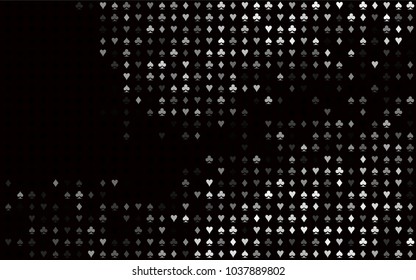 Dark Silver, Gray vector background with cards signs. Illustration with set of hearts, spades, clubs, diamonds. Pattern for booklets, leaflets of gambling houses.