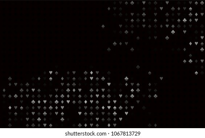 Dark Silver, Gray vector background with cards signs. Blurred decorative design of hearts, spades, clubs, diamonds. Pattern for ads of parties, events in Vegas.