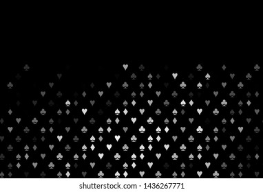 Dark Silver, Gray vector background with cards signs. Colorful gradient with signs of hearts, spades, clubs, diamonds. Design for ad, poster, banner of gambling websites.