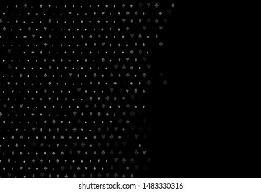 Dark Silver, Gray vector background with cards signs. Illustration with set of hearts, spades, clubs, diamonds. Template for business cards of casinos.
