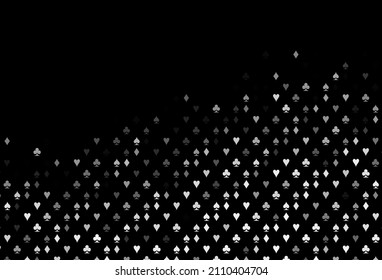 Dark Silver, Gray vector background with cards signs. Illustration with set of hearts, spades, clubs, diamonds. Template for business cards of casinos.