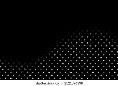 Dark silver, gray vector background with cards signs. Blurred decorative design of hearts, spades, clubs, diamonds. Pattern for ads of parties, events in Vegas.