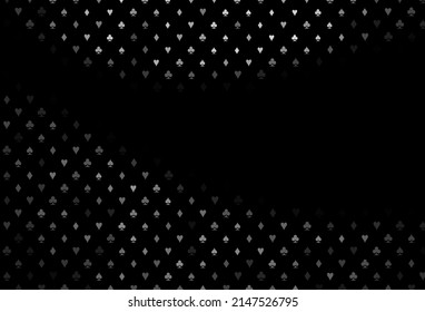 Dark silver, gray vector background with cards signs. Shining illustration with hearts, spades, clubs, diamonds. Pattern for booklets, leaflets of gambling houses.