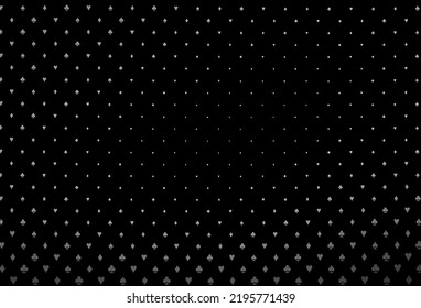 Dark silver, gray vector background with cards signs. Colored illustration with hearts, spades, clubs, diamonds. Template for business cards of casinos.