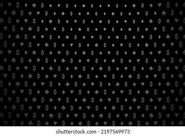 Dark silver, gray vector background with cards signs. Shining illustration with hearts, spades, clubs, diamonds. Design for ad, poster, banner of gambling websites.