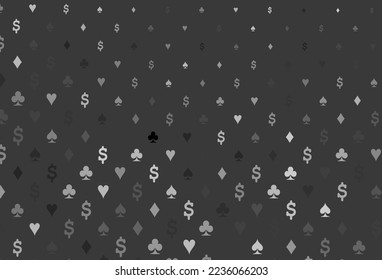Dark silver, gray vector background with cards signs. Colored illustration with hearts, spades, clubs, diamonds. Pattern for leaflets of poker games, events.