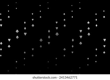 Dark Silver, Gray vector background with cards signs. Glitter abstract sketch with isolated symbols of playing cards. Design for ad, poster, banner of gambling websites.