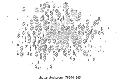 Dark Silver, Gray vector background with signs of dollars. Colored symbols of USA money with gradient on white background. Template can be used as a background for ads of markets, loans.