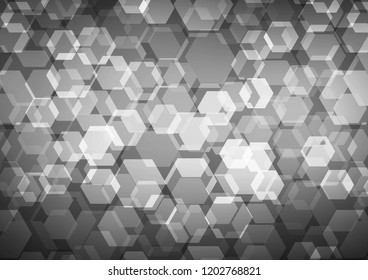 Dark Silver, Gray vector blurry hexagon template. Creative illustration in halftone style with gradient. A new texture for your design.