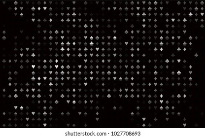 Dark Silver, Gray vector cover with symbols of gamble. Glitter abstract sketch with isolated symbols of playing cards. Pattern for booklets, leaflets of gambling houses.