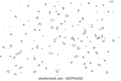 Dark Silver, Gray vector cover with Euro, Dollar, Yen signs. Colored symbols of all currency on white background. Template for ads of markets, loans.