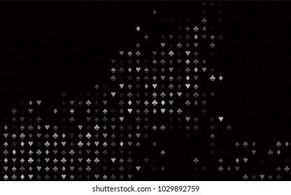 Dark Silver, Gray vector cover with symbols of gamble. Blurred decorative design of hearts, spades, clubs, diamonds. Pattern for leaflets of poker games, events.
