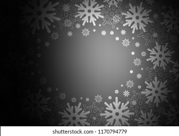 Dark Silver, Gray vector cover with beautiful snowflakes. Shining colored illustration with snow in christmas style. The template can be used as a new year background.