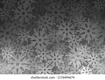 Dark Silver, Gray vector cover with beautiful snowflakes. Blurred decorative design in xmas style with snow. The pattern can be used for year new  websites.