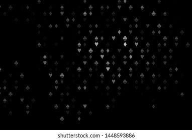 Dark Silver, Gray vector cover with symbols of gamble. Glitter abstract sketch with isolated symbols of playing cards. Design for ad, poster, banner of gambling websites.