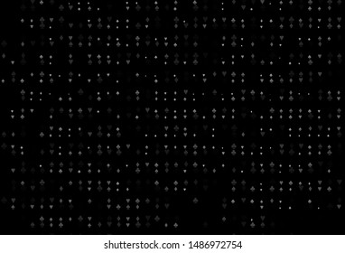 Dark Silver, Gray vector cover with symbols of gamble. Colored illustration with hearts, spades, clubs, diamonds. Template for business cards of casinos.
