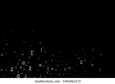 Dark Silver, Gray vector cover with math elements. Illustration with Numeral symbols on abstract template. Pattern for school, grammar websites.