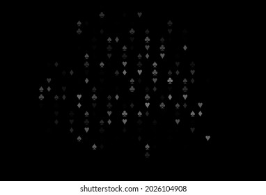 Dark Silver, Gray vector cover with symbols of gamble. Blurred decorative design of hearts, spades, clubs, diamonds. Pattern for ads of parties, events in Vegas.