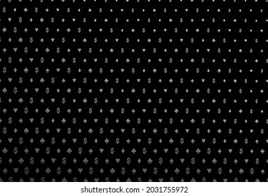 Dark silver, gray vector cover with symbols of gamble. Glitter abstract sketch with isolated symbols of playing cards. Template for business cards of casinos.