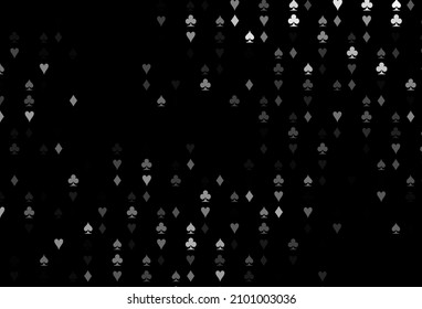 Dark Silver, Gray vector cover with symbols of gamble. Colorful gradient with signs of hearts, spades, clubs, diamonds. Template for business cards of casinos.