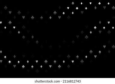 Dark silver, gray vector cover with symbols of gamble. Shining illustration with hearts, spades, clubs, diamonds. Design for ad, poster, banner of gambling websites.