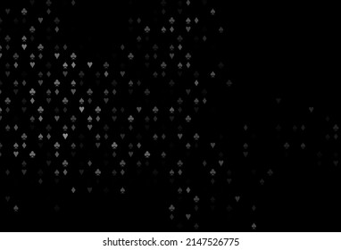 Dark Silver, Gray vector cover with symbols of gamble. Shining illustration with hearts, spades, clubs, diamonds. Design for ad, poster, banner of gambling websites.