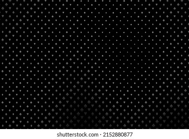 Plata oscura, cubierta vectorial gris con símbolos de juego. Gradiente colorido con signos de corazones, espadas, palos, diamantes. Plantilla para tarjetas de visita de casinos.