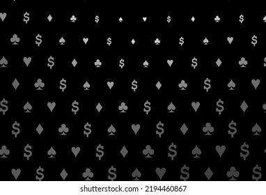 Dark silver, gray vector cover with symbols of gamble. Shining illustration with hearts, spades, clubs, diamonds. Pattern for leaflets of poker games, events.