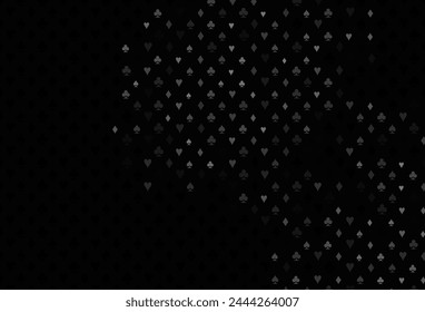 Dark silver, gray vector cover with symbols of gamble. Shining illustration with hearts, spades, clubs, diamonds. Pattern for ads of parties, events in Vegas.