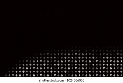 Dark Silver, Gray vector layout with elements of cards. Shining illustration with hearts, spades, clubs, diamonds. Design for ad, poster, banner of gambling websites.