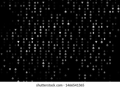 Dark Silver, Gray vector layout with elements of cards. Glitter abstract sketch with isolated symbols of playing cards. Pattern for ads of parties, events in Vegas.