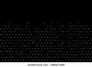 Dark Silver, Gray vector layout with elements of cards. Shining illustration with hearts, spades, clubs, diamonds. Design for ad, poster, banner of gambling websites.