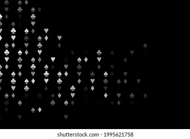 Dark Silver, Gray vector layout with elements of cards. Glitter abstract sketch with isolated symbols of playing cards. Smart design for your business advert of casinos.