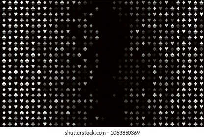 Dark Silver, Gray vector pattern with symbol of cards. Blurred decorative design of hearts, spades, clubs, diamonds. Pattern for booklets, leaflets of gambling houses.