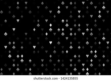 Dark Silver, Gray vector pattern with symbol of cards. Colorful gradient with signs of hearts, spades, clubs, diamonds. Pattern for leaflets of poker games, events.