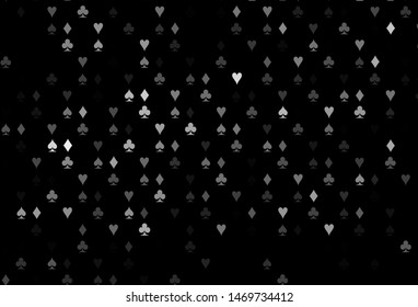 Dark Silver, Gray vector pattern with symbol of cards. Shining illustration with hearts, spades, clubs, diamonds. Smart design for your business advert of casinos.