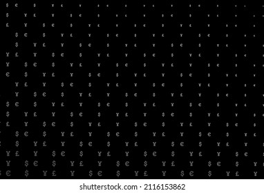 Dark silver, gray vector pattern with EUR, USD, GBP, JPY. Abstract illustration with colored financial digital symbols. Smart design for your business advert of economic, wealth.