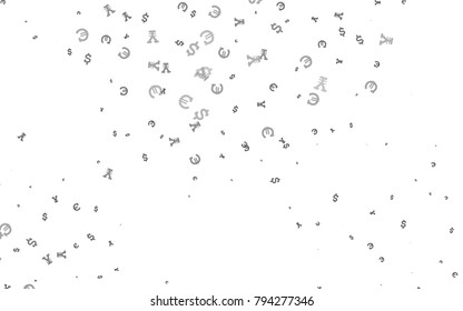 Dark Silver, Gray vector pattern with Euro, Dollar, Yen. Blurred design in with symbols of EUR, USD, JPY. The pattern can be used as ads, poster, banner for payments.