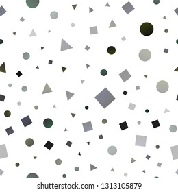 Dark Silver, Gray vector seamless template with crystals, circles, squares. Abstract gradient illustration with circles, triangles, cubes. Pattern for design of window blinds, curtains.