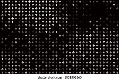 Dark Silver, Gray vector template with poker symbols. Blurred decorative design of hearts, spades, clubs, diamonds. Smart design for your business advert of casinos.
