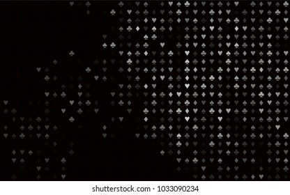 Dark Silver, Gray vector template with poker symbols. Shining illustration with hearts, spades, clubs, diamonds. Template for business cards of casinos.