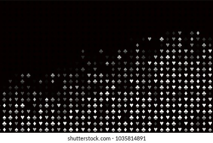 Dark Silver, Gray vector template with poker symbols. Glitter abstract sketch with isolated symbols of playing cards. Pattern for booklets, leaflets of gambling houses.