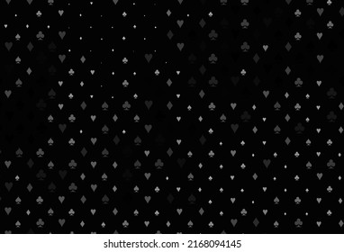 Dark silver, gray vector template with poker symbols. Shining illustration with hearts, spades, clubs, diamonds. Template for business cards of casinos.