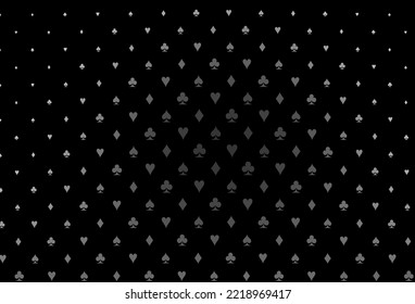 Dark silver, gray vector template with poker symbols. Illustration with set of hearts, spades, clubs, diamonds. Design for ad, poster, banner of gambling websites.